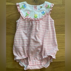 Florence Eiseman Striped Pink & White Baby Girls Romper with tulip Collar GUC